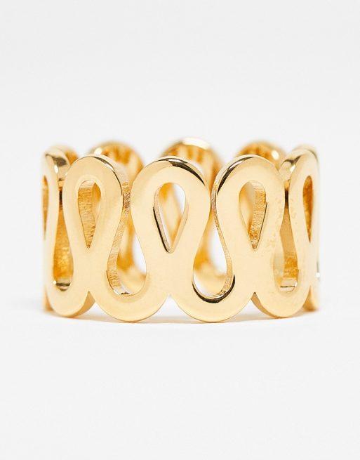 ASOS DESIGN - Bague effet ondulé en acier inoxydable imperméable - Doré, 4 de 4