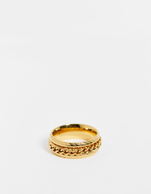 ASOS DESIGN Bague emboss e avec cha ne et anneau mobile Dor