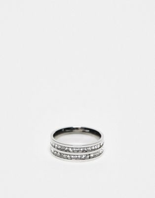 ASOS DESIGN stainless steel band ring with crystals in silver tone - ASOS Price Checker