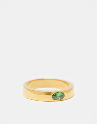 ASOS DESIGN - Bague en acier inoxydable avec pierre semi-précieuse fantaisie - Doré