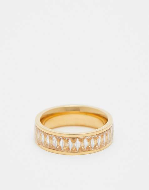 ASOS DESIGN - Bague en acier inoxydable doré avec zircons cubiques taille baguette avec pochette cadeau - view 1