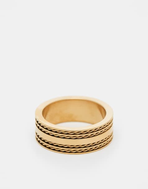 ASOS DESIGN - Bague en acier inoxydable étanche effet corde - Doré - view 1