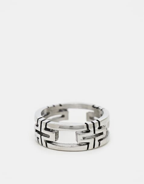 ASOS DESIGN - Bague en acier inoxydable imperméable avec croix ajourées - Argenté - view 1