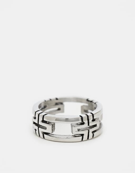 ASOS DESIGN - Bague en acier inoxydable imperméable avec croix ajourées - Argenté