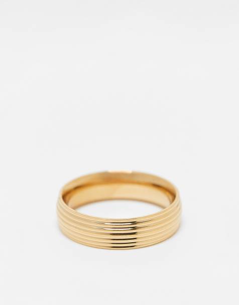 ASOS DESIGN - Bague en acier inoxydable imperméable avec détail estampé - Doré - view 1