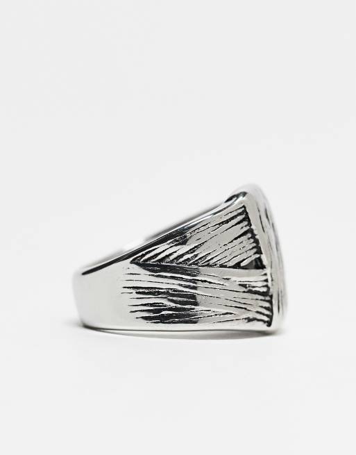 ASOS DESIGN - Bague en acier inoxydable imperméable avec détail texturé style gothique - Argenté, 4 de 4