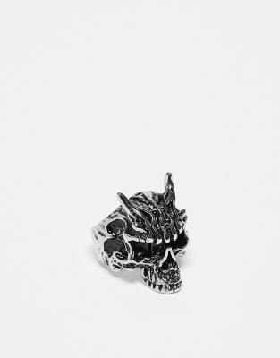 ASOS DESIGN waterproof stainless steel ring with skull in burnished silver tone - ASOS Price Checker