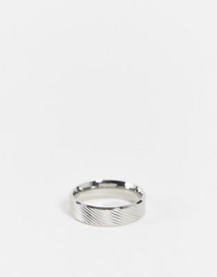 ASOS DESIGN waterproof stainless steel band ring with horizontal emboss in silver tone - ASOS Price Checker
