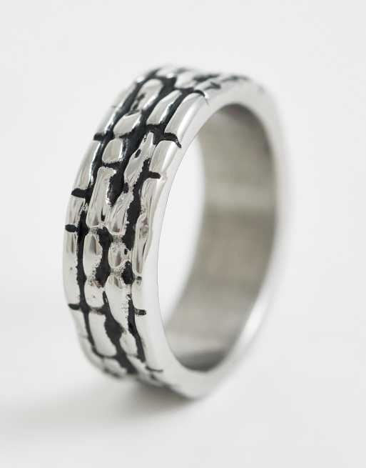 ASOS DESIGN - Bague en acier inoxydable résistant à l'eau avec texture rainurée - Argenté effet vieilli, 2 de 3