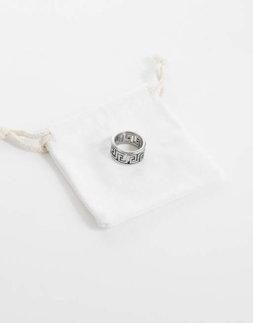 ASOS DESIGN - Bague en acier inoxydable waterproof à motif clé grecque découpé - Argenté, 2 de 3
