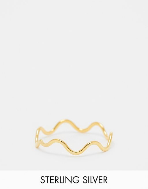 ASOS DESIGN - Bague en argent massif plaqué or motif vague