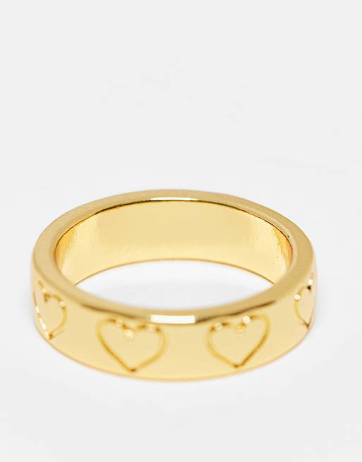 ASOS DESIGN Bague en plaqu or 14 carats avec motif c ur grav