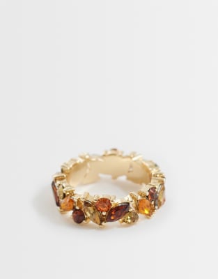 Bague en résine ambrée avec pochette cadeau - Doré-multicolore L