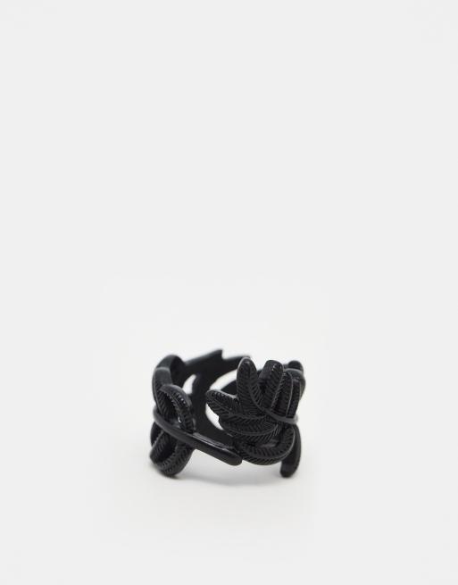 ASOS DESIGN - Bague enroulée avec plumes - Noir mat