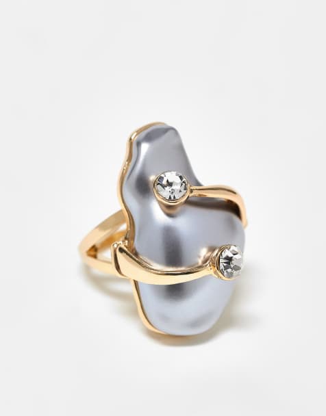 ASOS DESIGN - Bague enveloppante avec perle nacrée fantaisie et cristaux - Doré - view 1