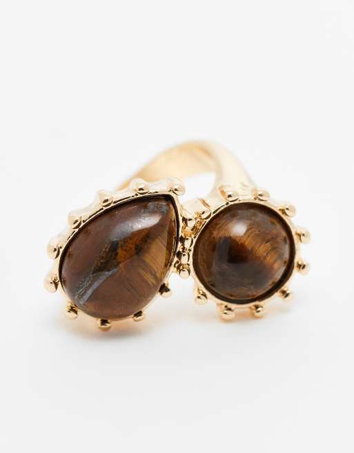 ASOS DESIGN - Bague enveloppante avec pierres œil de tigre - Doré, 2 de 3