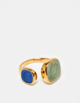 ASOS DESIGN - Bague enveloppante en acier inoxydable avec pierres semi-précieuses fantaisie - Doré