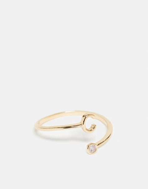 ASOS DESIGN - Bague enveloppante ornée d'un zircon cubique et d'une initiale « C » avec pochette cadeau - Doré - view 1