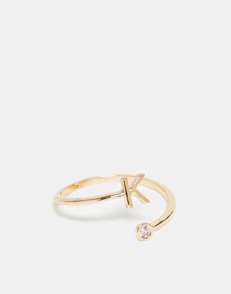 ASOS DESIGN - Bague enveloppante ornée d'un zircon cubique et d'une initiale « K » avec pochette cadeau - Doré - view 1