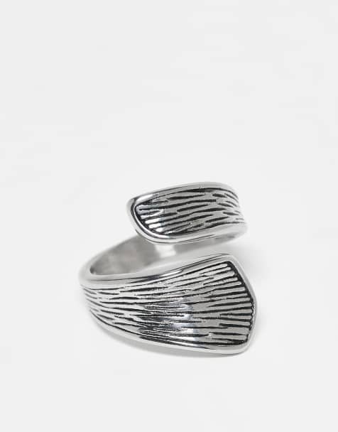 ASOS DESIGN - Bague enveloppante texturée en acier inoxydable étanche effet strié - Argenté poli - view 1