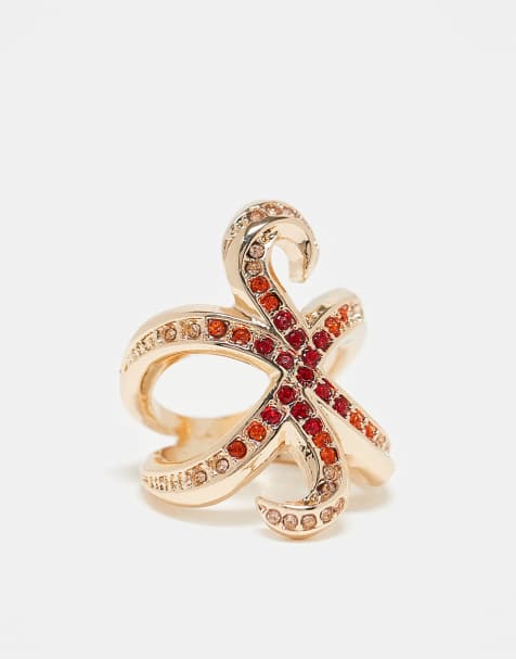 ASOS DESIGN - Bague étoile de mer avec cristaux - Doré et rouge - view 1