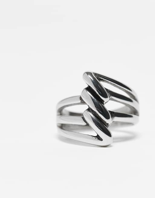 ASOS DESIGN - Bague façon corde torsadée en acier inoxydable étanche - Argenté, 2 de 3