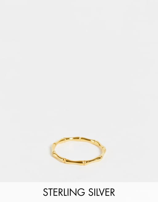 ASOS DESIGN - Bague fine aspect bambou en argent massif plaqué or