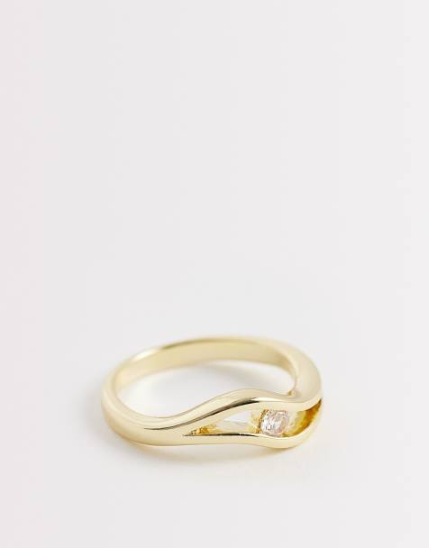 ASOS DESIGN - Bague fine avec motif vague et zircon cubique - Doré - view 1