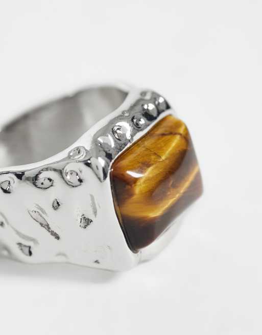 ASOS DESIGN bague fondue en argent avec pierre œil de tigre imitation, 3 de 3