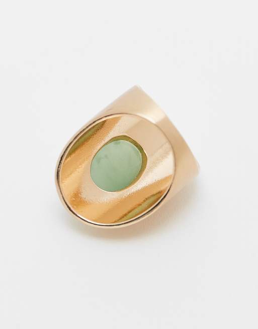 ASOS DESIGN - Bague longue brossée avec pierre fantaisie sauge - Doré, 3 de 3