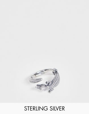 ASOS DESIGN sterling silver ring with crocodile design in silver - ASOS Price Checker