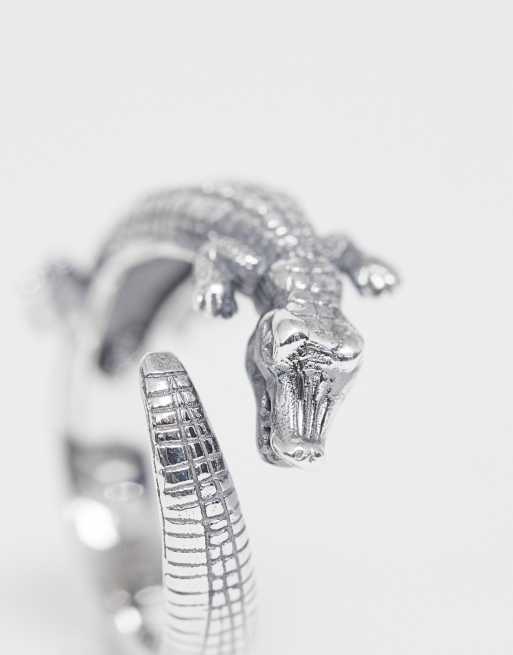 ASOS Design Bague motif crocodile en argent massif Argent ASOS