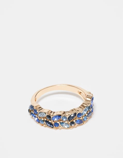 ASOS DESIGN - Bague ornée de cristaux bleus de coupe variée - Doré - view 1