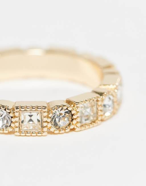ASOS DESIGN - Bague ornée de cristaux fantaisie ronds et carrés - Doré, 2 de 3