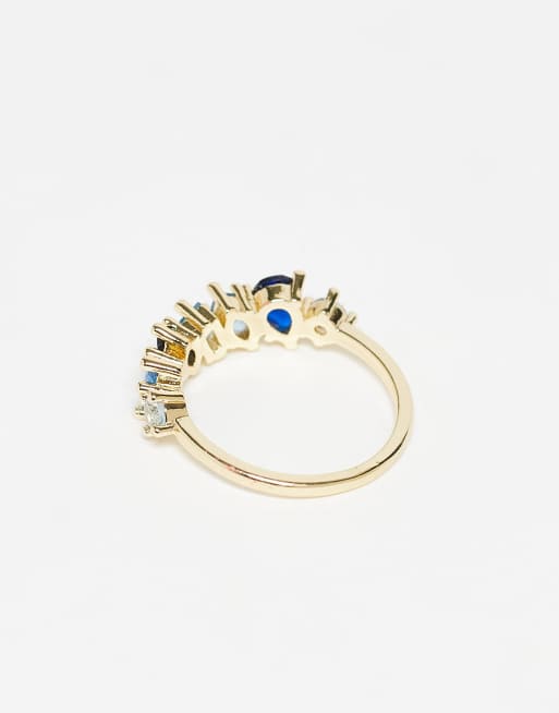 ASOS DESIGN - Bague ornée de pierres taille baguette en zircons cubiques bleus avec pochette cadeau - Doré, 3 de 3