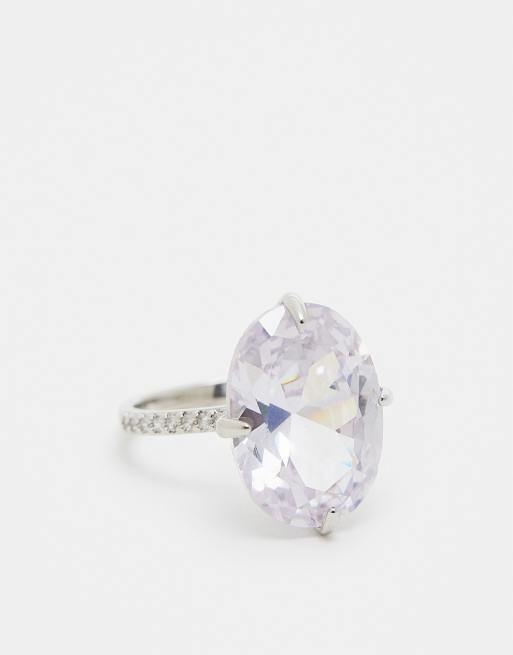 ASOS DESIGN - Bague ornée d'une pierre en zircon cubique avec pochette cadeau - Argenté