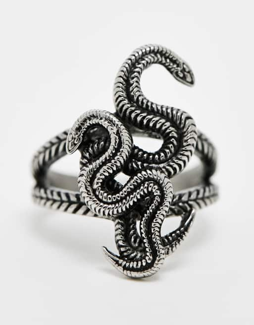 ASOS DESIGN Bague serpent entrelace en acier inoxydable waterproof Argent poli