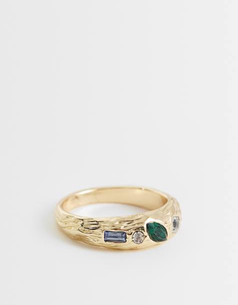 ASOS DESIGN - Bague texturée effet martelé avec pierres variées - Doré - view 1