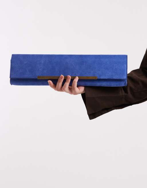 ASOS DESIGN baguette clutch with metal hardware in purple suede, 2 of 4