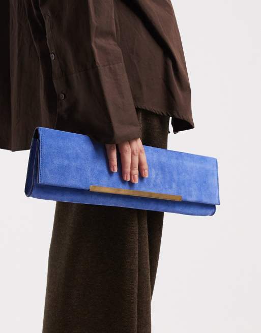 ASOS DESIGN baguette clutch with metal hardware in purple suede, 4 of 4