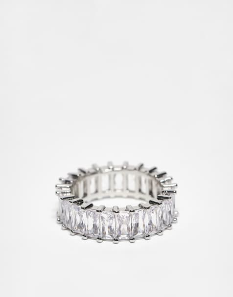 ASOS DESIGN baguette diamante ring in silver tone - view 1