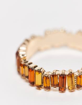 Asos Design Baguette Ring With Amber Tonal Stones