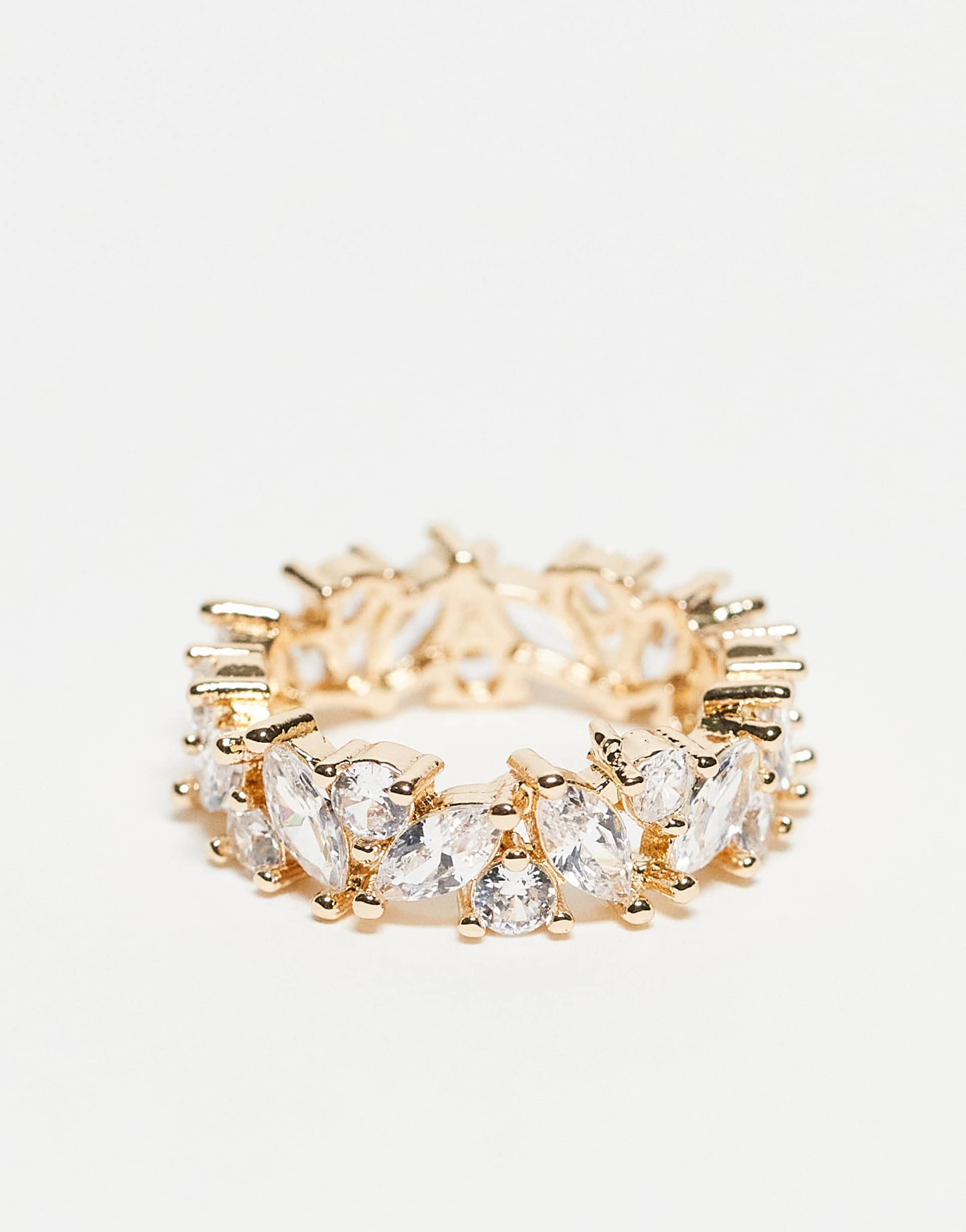 asos design baguette ring with clear cubic zirconia crystals in gold tone with gift bag