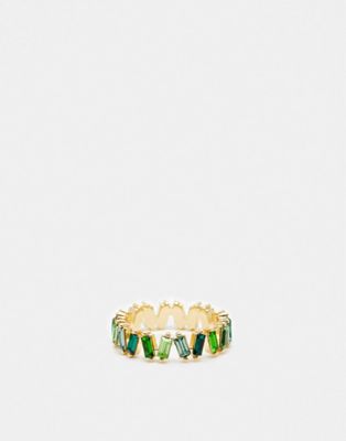 ASOS DESIGN baguette ring with tonal green stones in gold tone - ASOS Price Checker