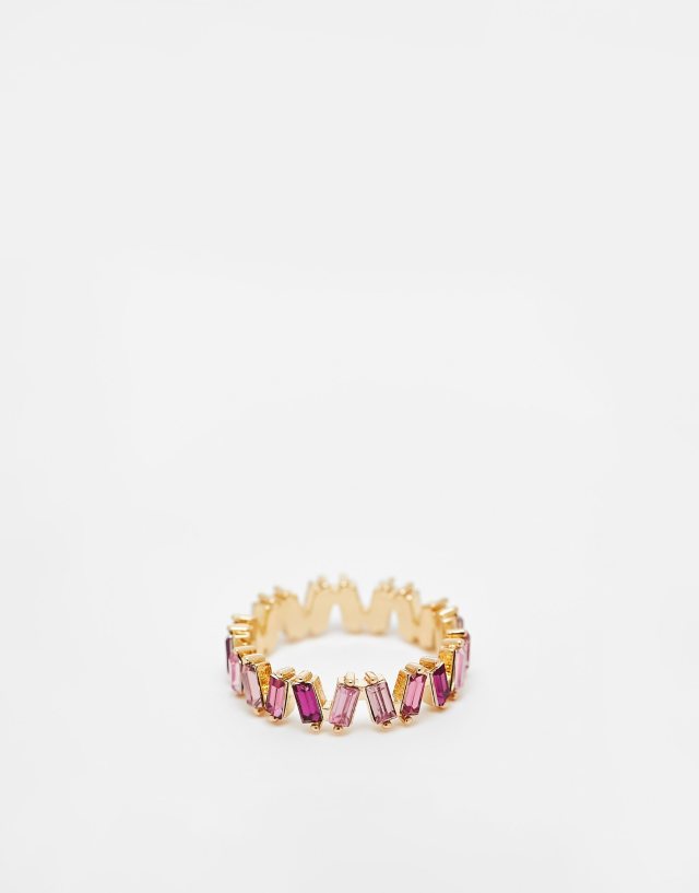 ASOS DESIGN baguette ring with tonal pink stones in gold tone - GOLD