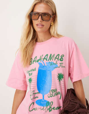 Asos Design Bahamas Graphic Oversized T-shirt In Pink