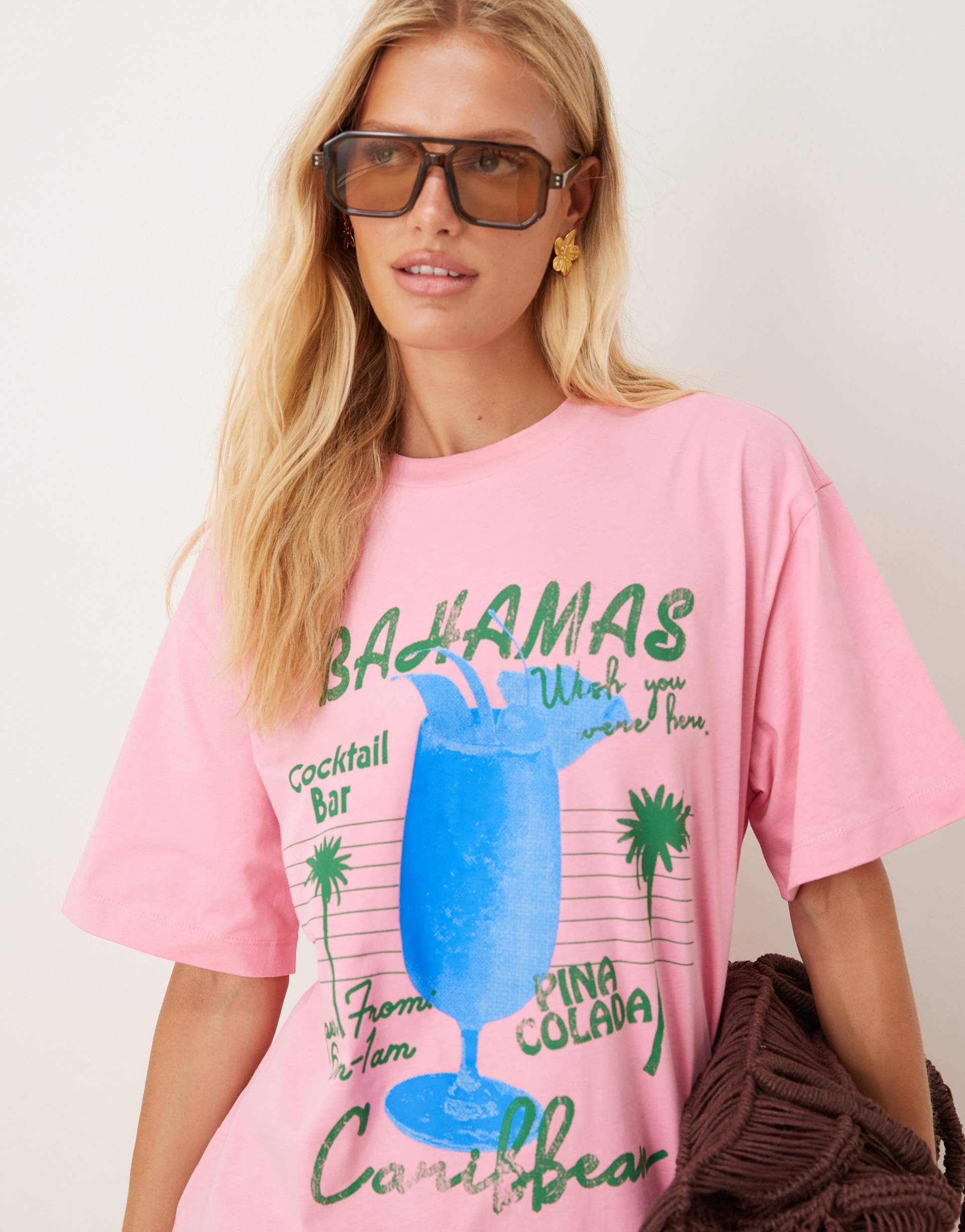 asos design bahamas graphic oversized t-shirt in pink