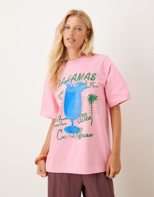 Asos Design Bahamas Graphic Oversized T-shirt In Pink