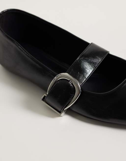 ASOS DESIGN bailarinas Mary Jane Lotus con detalle de hebilla en negro efecto cocodrilo, 3 de 4
