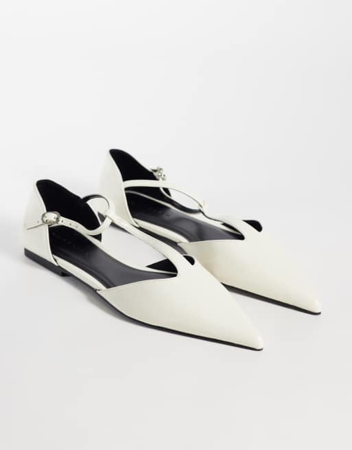 ASOS DESIGN - bailarinas T-bar de punta en blanco, 2 de 5
